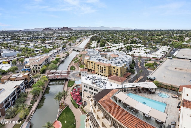 bird's eye view with a mountain view