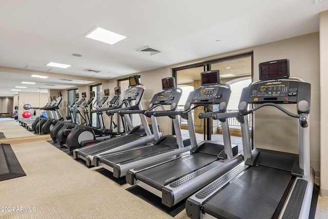 workout area featuring carpet