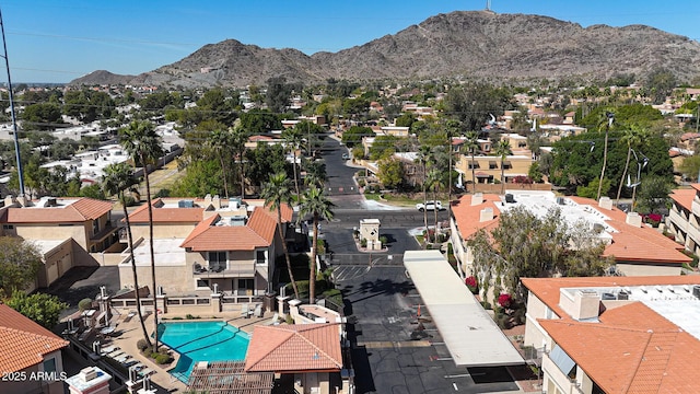 aerial view featuring a residential view and a mountain view