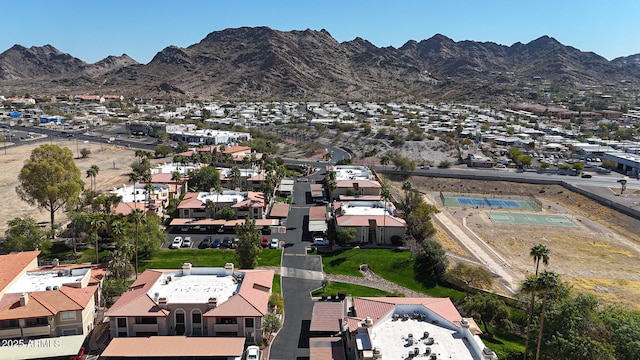 bird's eye view featuring a mountain view and a residential view