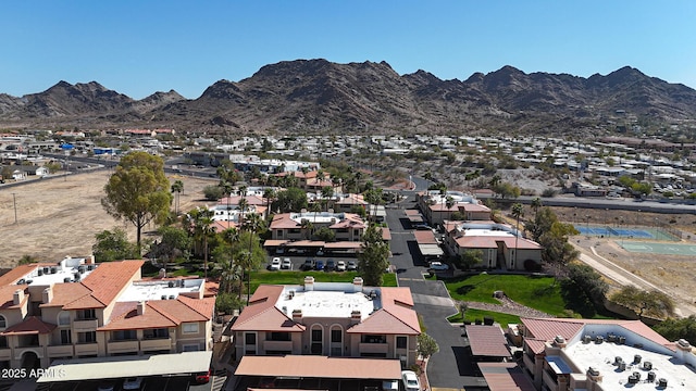 aerial view with a mountain view and a residential view