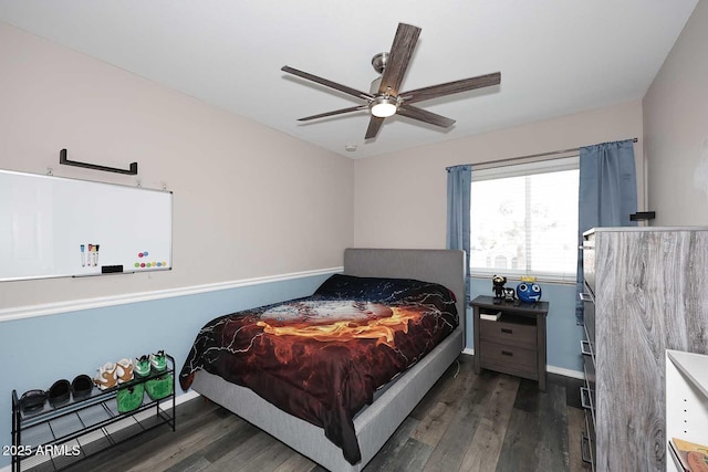 1640 W Gail Dr, Chandler, AZ 85224 - bedroom with wood finished floors, baseboards, and ceiling fan