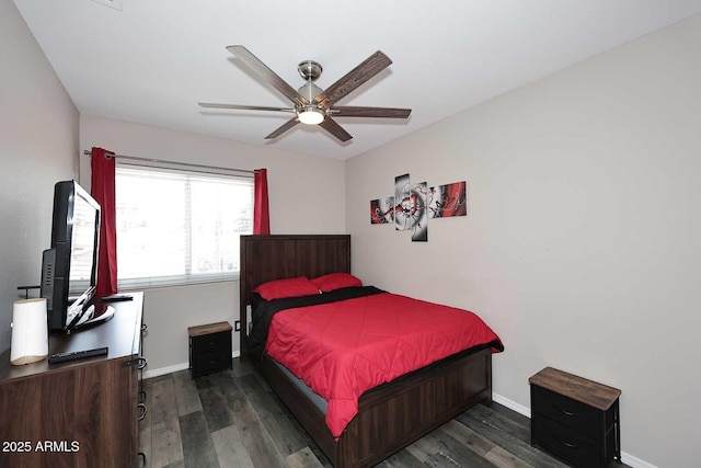 1640 W Gail Dr, Chandler, AZ 85224 - bedroom with wood finished floors, baseboards, and a ceiling fan