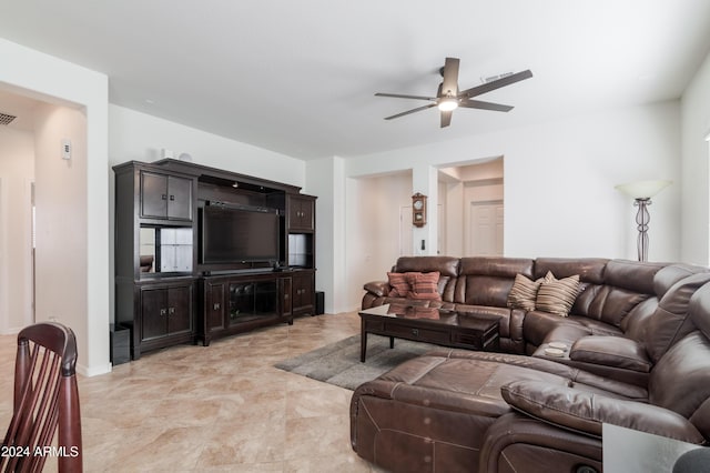 living room with ceiling fan