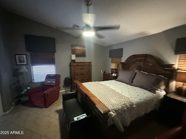 bedroom with vaulted ceiling and ceiling fan