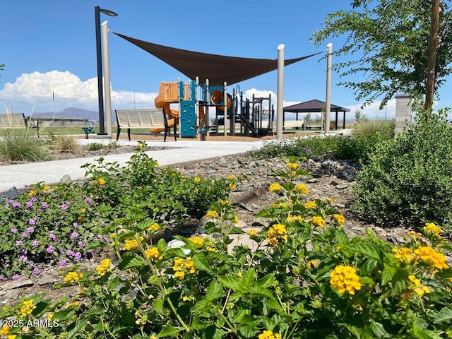 community play area featuring a gazebo