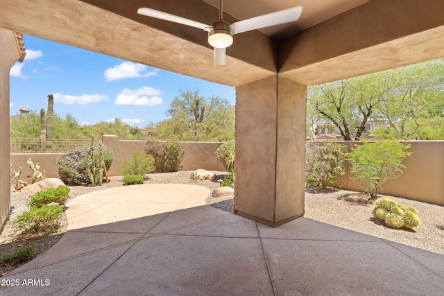 19550 N Grayhawk Dr Unit 1144, Scottsdale, AZ 85255 - fenced backyard with a ceiling fan and a patio
