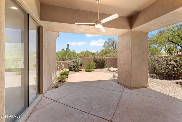 19550 N Grayhawk Dr Unit 1144, Scottsdale, AZ 85255 - fenced backyard with a ceiling fan and a patio