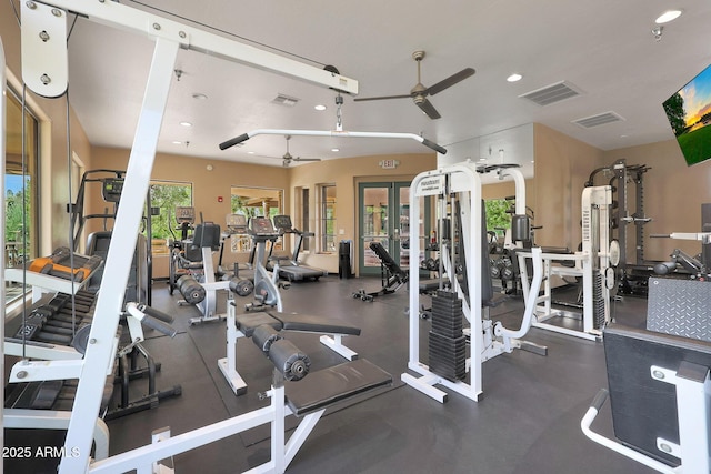 19550 N Grayhawk Dr Unit 1144, Scottsdale, AZ 85255 - gym with a ceiling fan and recessed lighting