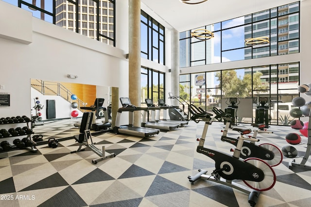 3131 N Central Ave Unit 3009, Phoenix, AZ 85012 - workout area featuring a towering ceiling and carpet flooring