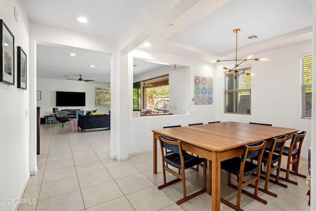 dining room with recessed lighting, visible vents, plenty of natural light, and light tile patterned floors