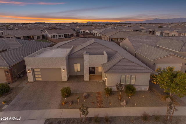 view of aerial view at dusk