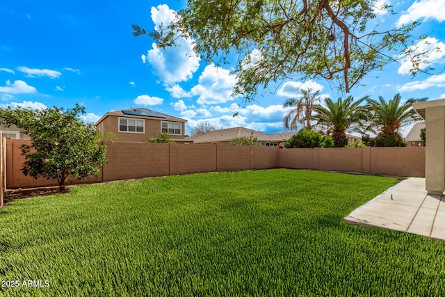 view of yard with a fenced backyard