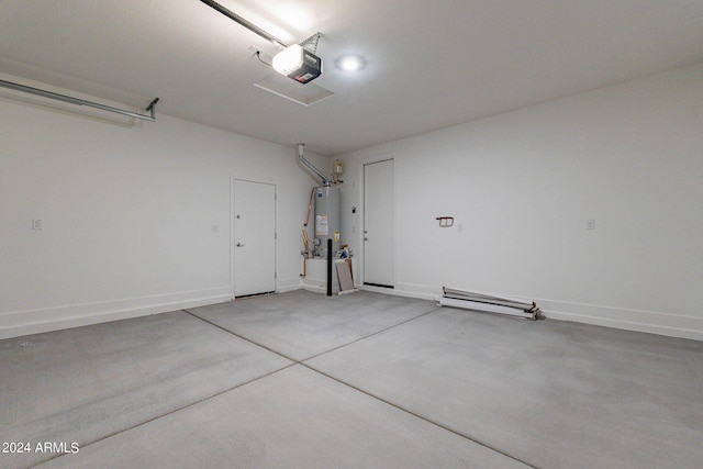 garage with a garage door opener and gas water heater