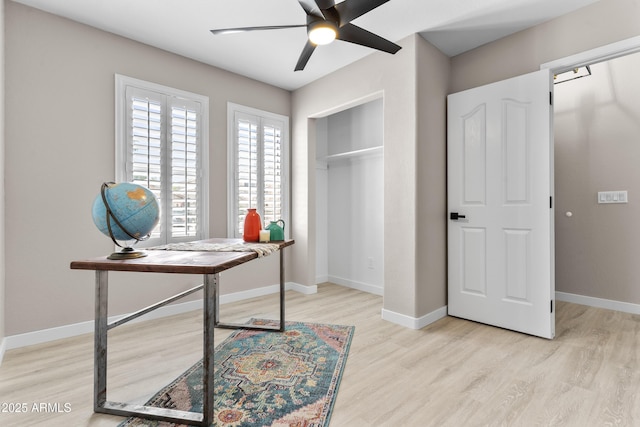 512 W Encinas St, Gilbert, AZ 85233 - home office with light wood-type flooring, ceiling fan, and baseboards