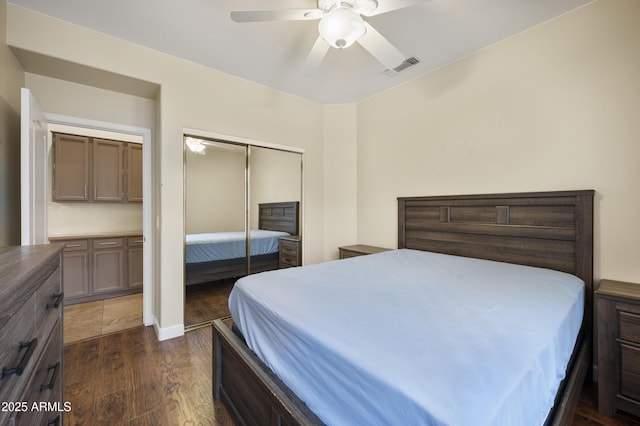 15064 N 54th Way, Scottsdale, AZ 85254 - bedroom featuring a closet, dark wood-style floors, and ceiling fan