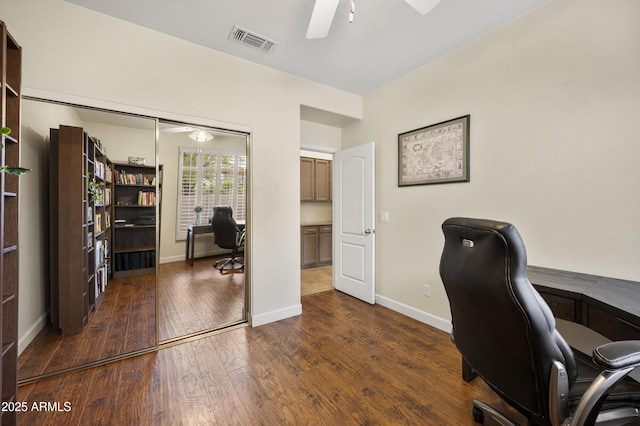 15064 N 54th Way, Scottsdale, AZ 85254 - office featuring a ceiling fan, dark wood-type flooring, and baseboards