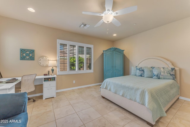 14200 W Village Pkwy Unit 2128, Litchfield Park, AZ 85340 - bedroom with an office area, light tile patterned floors, recessed lighting, and a ceiling fan