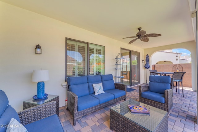 14200 W Village Pkwy Unit 2128, Litchfield Park, AZ 85340 - view of patio / terrace with an outdoor hangout area and ceiling fan