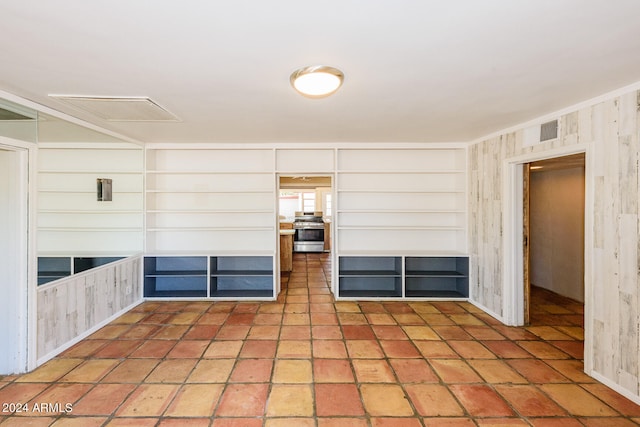 interior space with wooden walls