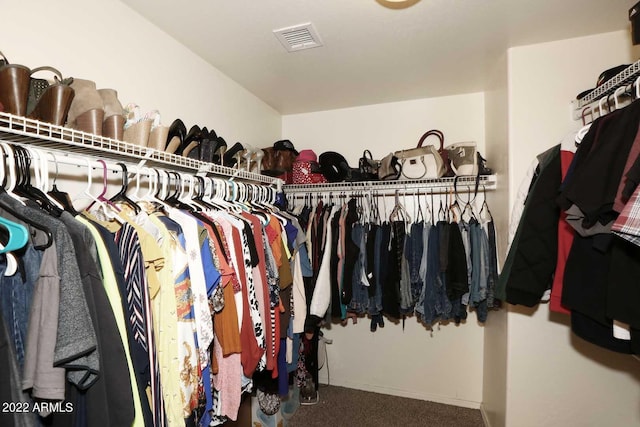 walk in closet featuring carpet floors