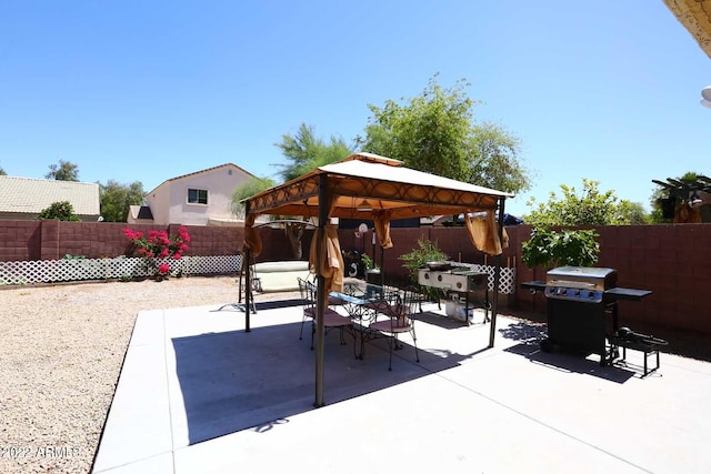 view of patio with a gazebo and area for grilling