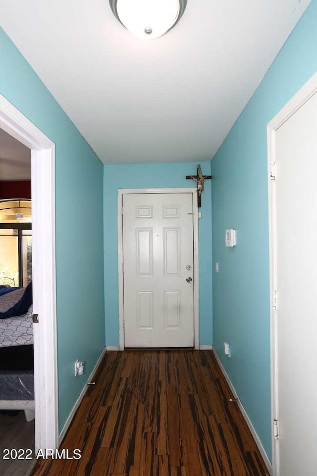 entryway with dark hardwood / wood-style flooring