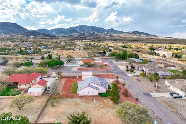 drone / aerial view featuring a mountain view