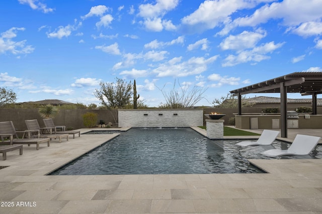 view of swimming pool with a patio area, area for grilling, a fenced in pool, and a fenced backyard