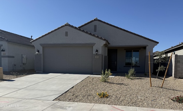 23214 W Miami St, Buckeye, AZ 85326 - ranch-style house with a garage, stucco siding, driveway, and a tile roof