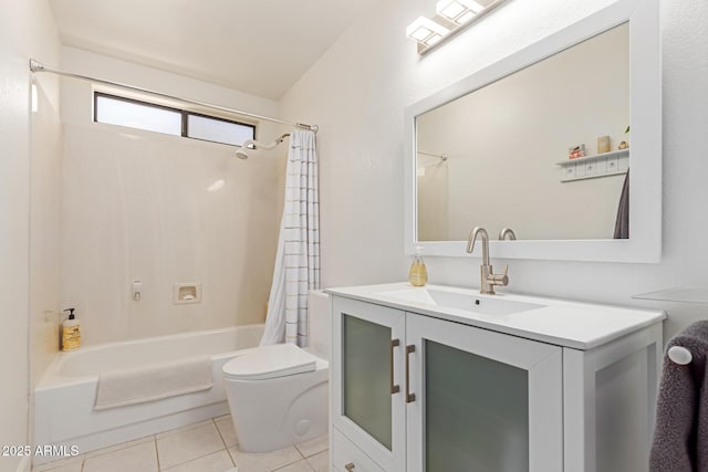 6017 E Kathleen Rd, Scottsdale, AZ 85254 - full bathroom with shower / bath combo with shower curtain, vanity, and tile patterned floors