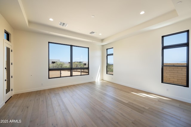 13290 E Ln Junta Rd, Scottsdale, AZ 85255 - spare room with a tray ceiling, light wood-style flooring, recessed lighting, and baseboards
