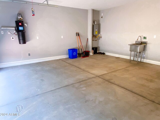 garage featuring water heater