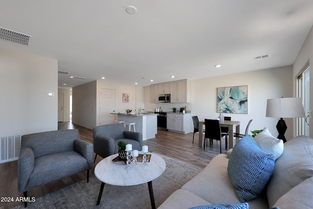 living room with light wood-type flooring