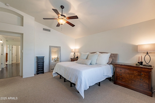 1125 S Larkspur St, Gilbert, AZ 85296 - carpeted bedroom with ceiling fan, baseboards, and high vaulted ceiling