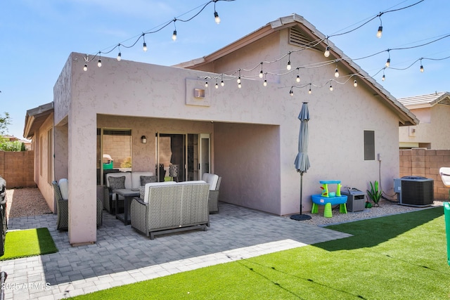 4704 E Melinda Ln, Phoenix, AZ 85050 - rear view of property with an outdoor hangout area, stucco siding, and central air condition unit