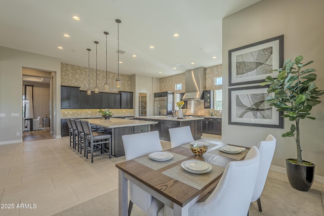 8768 E Granite Pass Rd, Scottsdale, AZ 85266 - dining space with baseboards, recessed lighting, and light tile patterned floors