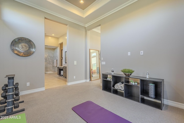 8768 E Granite Pass Rd, Scottsdale, AZ 85266 - workout area with baseboards, ornamental molding, and carpet