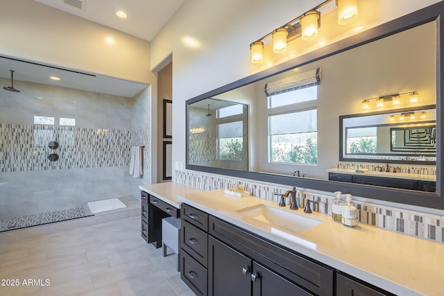 8768 E Granite Pass Rd, Scottsdale, AZ 85266 - full bathroom with tile patterned flooring, vanity, recessed lighting, walk in shower, and visible vents