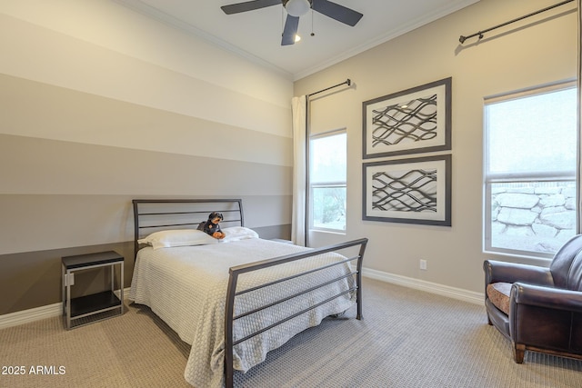 8768 E Granite Pass Rd, Scottsdale, AZ 85266 - carpeted bedroom featuring baseboards, crown molding, and a ceiling fan