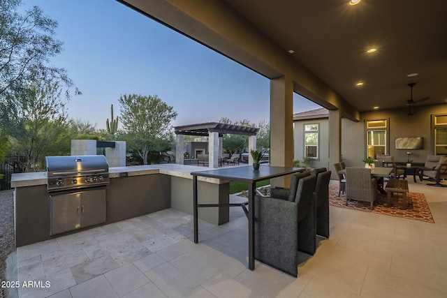 8768 E Granite Pass Rd, Scottsdale, AZ 85266 - view of patio / terrace featuring outdoor dining area, an outdoor kitchen, area for grilling, and a pergola