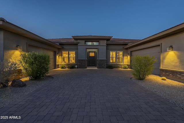 8768 E Granite Pass Rd, Scottsdale, AZ 85266 - entrance to property with decorative driveway, stucco siding, and a garage
