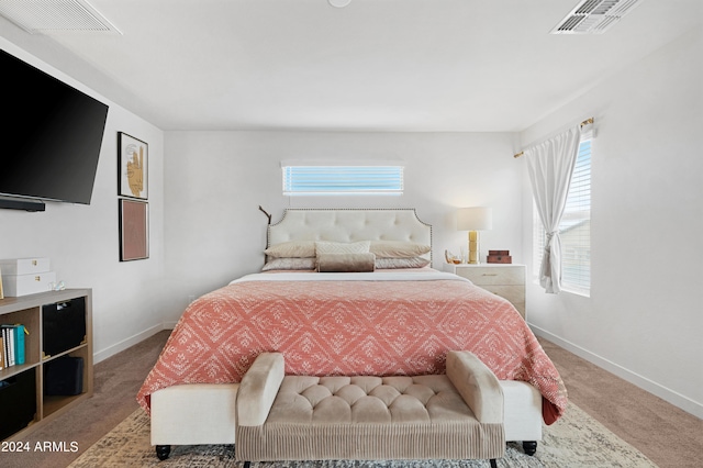 bedroom featuring multiple windows and carpet