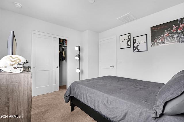 carpeted bedroom featuring a closet