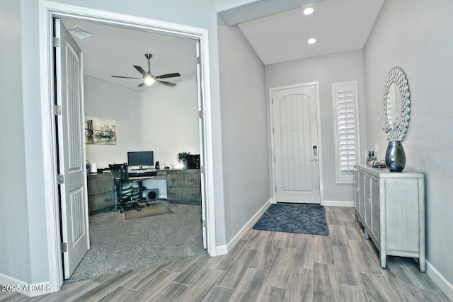 895 E Clovefield St, Gilbert, AZ 85298 - foyer featuring baseboards, a ceiling fan, and wood tiled floor