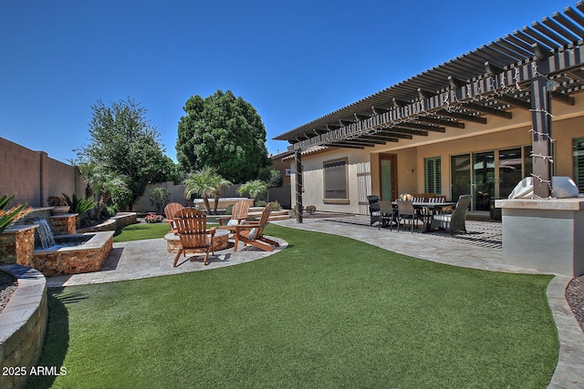 895 E Clovefield St, Gilbert, AZ 85298 - view of yard featuring a patio area, a fenced backyard, a fire pit, and a pergola