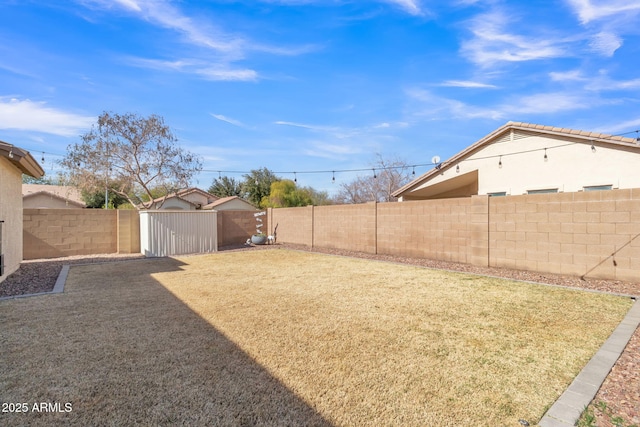 view of yard with a storage unit