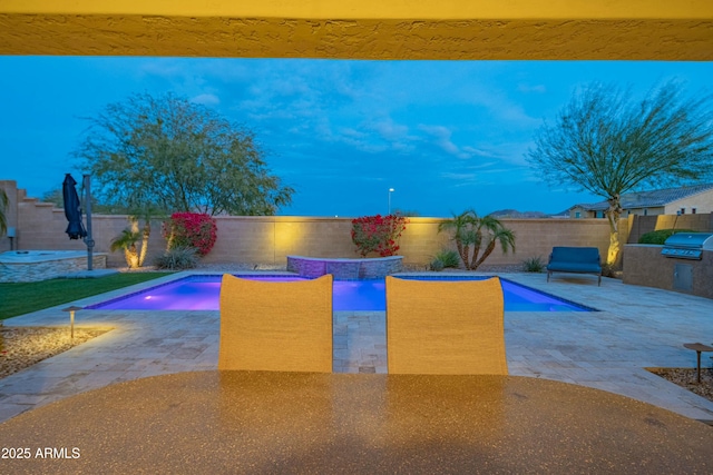 view of pool featuring a grill and a patio area