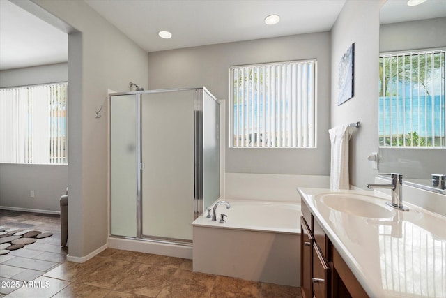 2328 W Calle Marita, Phoenix, AZ 85085 - bathroom featuring vanity, a shower stall, a bath, and tile patterned flooring