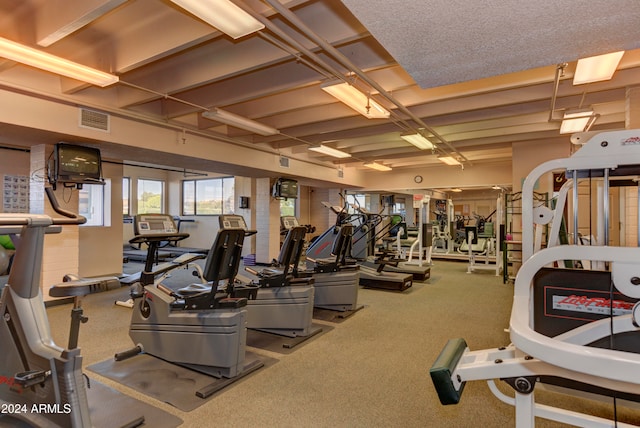 gym featuring carpet flooring